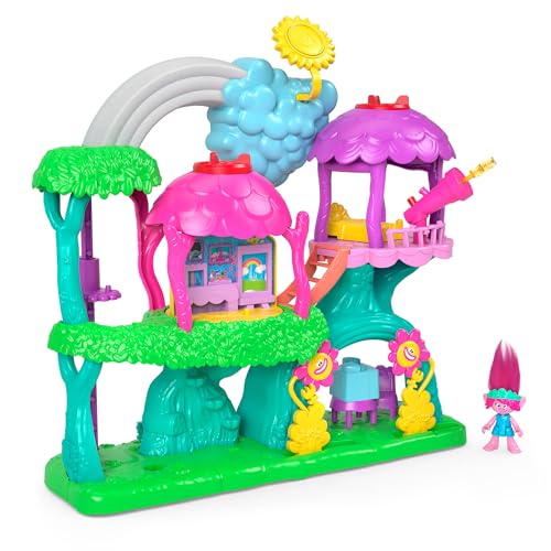 Fisher-Price IMAGINEXT DreamWorks Trolls Regenbogen-Baumhaus - Lichter, Geräusche, Spielbereiche, bewegliche Poppy-Figur, für Vorschulkinder ab 3 Jahren, HML49 von Fisher-Price