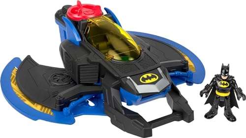 Fisher-Price Imaginext DC Super Friends Batwing - Flugzeug mit weichen Stoffflügeln, abfeuerbaren Geschossen und Power Pad, inklusive Batman-Figur und 4 Scheiben, für Kinder von 3 bis 8 Jahren, GKJ22 von Fisher-Price