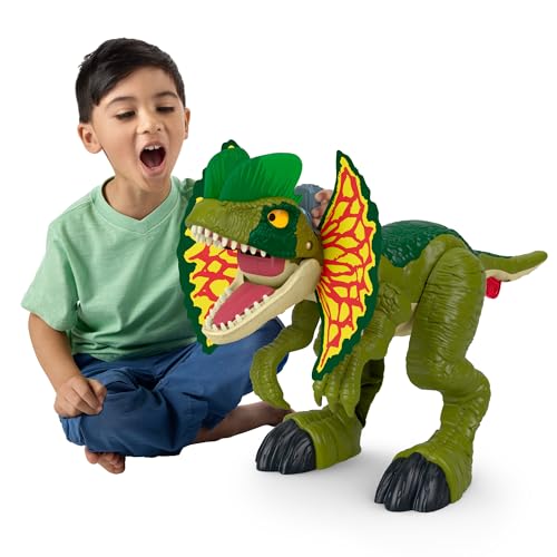 Fisher-Price Imaginext Jurassic World Dinosaurier-Spielzeug Schlag-Action Dilophosaurus, über 40 cm große Figur mit Licht- und Geräuscheffekten für Kinder ab 3 Jahren, HVY16, HVY16 von Fisher-Price