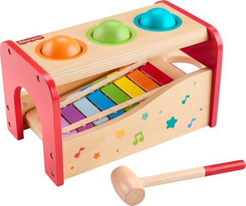 Fisher-Price Holz Kleinkind Spielzeug Pfund & Tap Bank Xylophon, 6-teilige musikalische Aktivität aus Holz für Vorschulkinder ab 18 Monaten von Fisher-Price