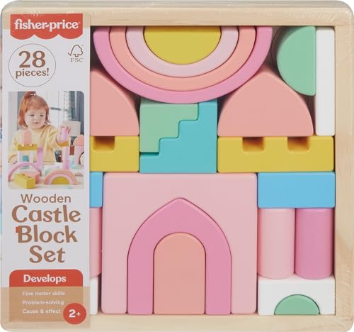 Fisher-Price Holz Kleinkind Spielzeug Schloss Block Set, 28 Holzteile zum Stapeln Entwicklungsspiel Vorschulkinder ab 2 Jahren von Fisher-Price