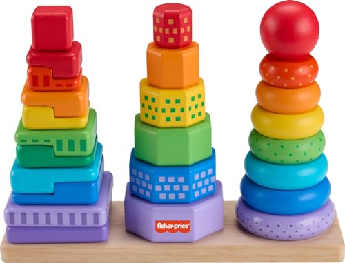 Fisher-Price Kleinkindspielzeug aus Holz, stapelbar, Formsortierer, 26 Holzteile für Kinder ab 18 Monaten von Fisher-Price