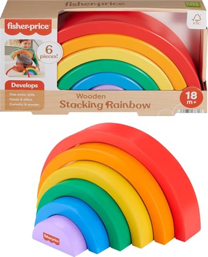 Fisher-Price Kleinkindspielzeug aus Holz, stapelbar, Regenbogen, 6 bunte Holzteile für Feinmotorik, für Kinder ab 18 Monaten von Fisher-Price