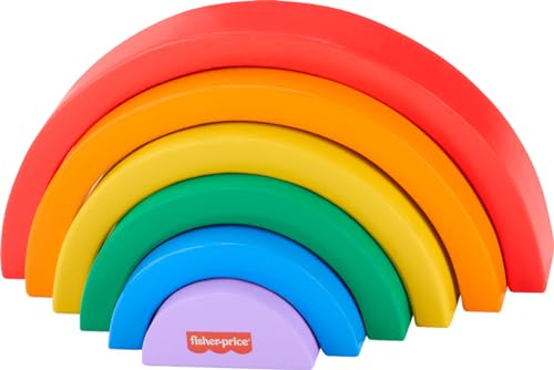 Fisher-Price Holzspielzeug für Kleinkinder, stapelbar, Regenbogen, 6 bunte Holzteile zum Bauen von Entwicklungsspielen, Kinder ab 18 Monaten von Fisher-Price