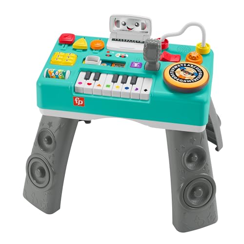 Fisher-Price Lernspaß DJ Spieltisch - musikalisches Lernspielzeug mit 3 Klavierspielmodi, Lichtern, Version: Englisch; Italienisch; Portugiesisch; Spanisch, HXG08 von Fisher-Price