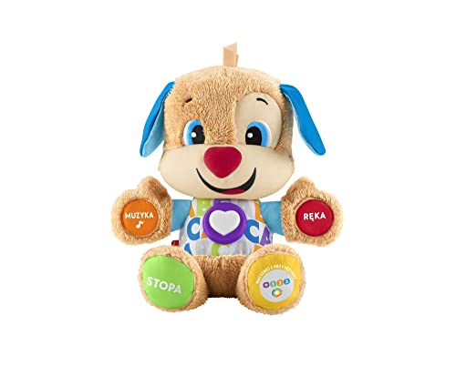 Fisher-Price Lernspaß-Hündchen mit DREI Stufen | sprechendes Kuscheltier mit Musik als Kinderspielzeug und Baby Spielzeug | Interaktiver Teddybär, Version: Polnisch, FPM71 von Fisher-Price