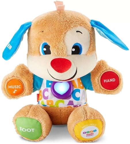 Fisher-Price Lernspaß-Hündchen mit drei Stufen | sprechendes Kuscheltier mit Musik als Kinderspielzeug und Baby Spielzeug | Interaktiver Teddybär, Version: UK-Englisch , FPM43 von Fisher-Price