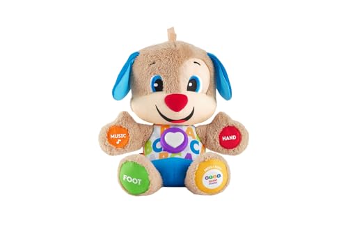 Fisher-Price Lernspaß-Hündchen mit drei Stufen | sprechendes Kuscheltier mit Musik als Kinderspielzeug und Baby Spielzeug | Interaktiver Teddybär, Version: UK-Englisch , FPM43 von Fisher-Price