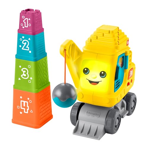 Fisher-Price Lernspielzeug für Babys und Kleinkinder Zählen & Stapeln Kran mit Blöcken, Lichtern, Musik und Geräuschen für Babys ab 9 Monaten, mehrsprachige Version, HWY66 von Fisher-Price