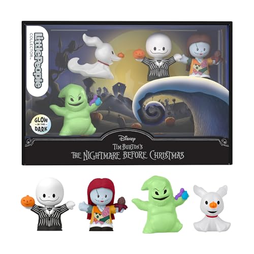 FISHER-PRICE Little People Collector Disney Tim Burtons Nightmare Before Christmas - 4 Figuren, Jack Skellington, Sally, Zero, Oogie Boogie, im Dunkeln leuchtend, für Kinder ab 8 Jahren, HNW96 von LITTLE PEOPLE COLLECTOR