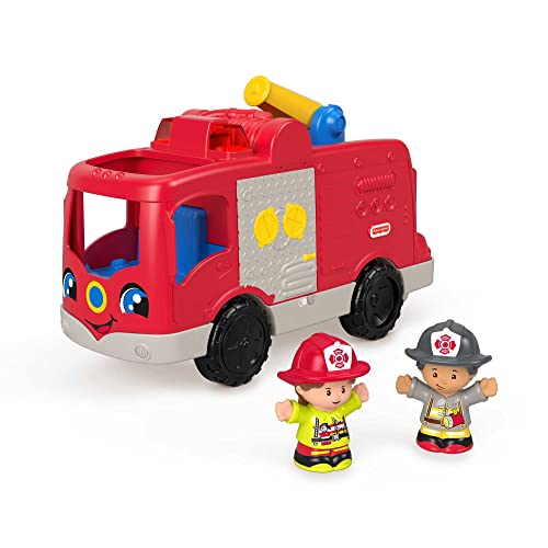 Fisher-Price Little People Feuerwehrauto - Musikspielzeug mit realistischen Geräuschen und Liedern, inklusive 2 Feuerwehrleuten und mehrsprachiger Version für Kleinkinder ab 1 Jahr, HCJ35 von Fisher-Price