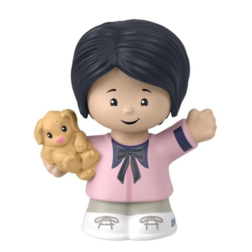 Fisher-Price Little People Figuren-Spielset HXC01 - Junge Mädchen oder Mutter Figur mit schwarzen Haaren trägt ein rosa Hemd mit braunem Welpenhund von Fisher-Price