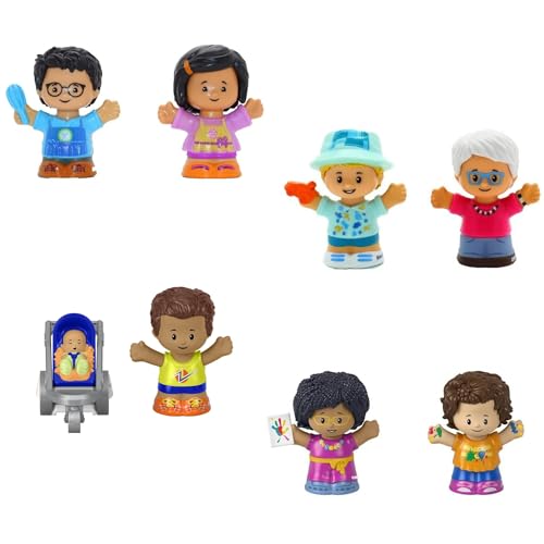 Fisher-Price Little People Kleinkindspielzeug Bundle mit 4 Figurenpackungen mit vielen Charakteren Mix 1 (7 Figuren plus Joggingwagen mit Baby) von Fisher-Price