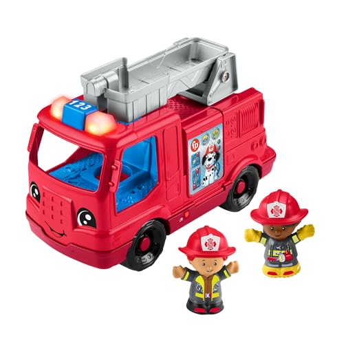 Fisher-Price Little People Spielzeug-Feuerwehrauto zum Schieben für Kleinkinder, mit Musik und 2 Figuren für Kinder ab 1 Jahr, mehrsprachige Version, HYR88 von Fisher-Price