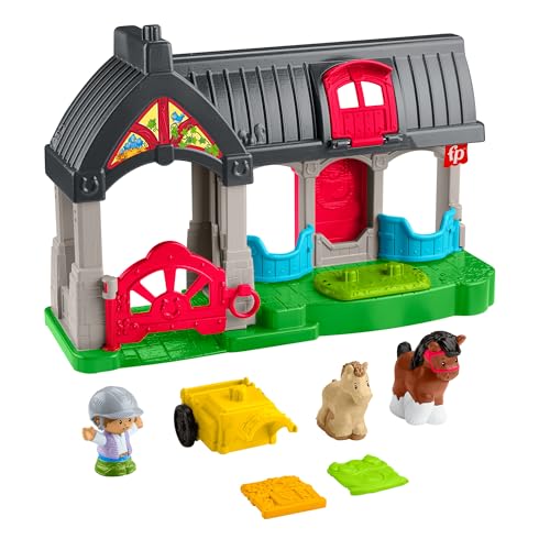 Fisher-Price Little People Spielzeug für Kleinkinder, Spielset Niedlicher Pferdestall mit Geräuschen, Figuren und Zubehör für Kinder ab 1 Jahr, HWR84 von Mattel Games