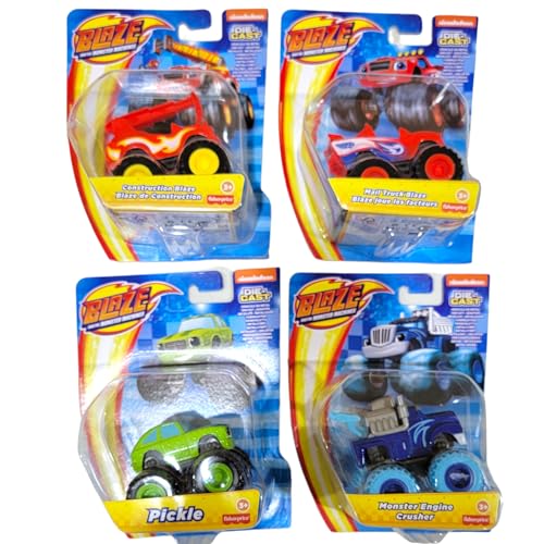 Fisher-Price Nickelodeon Blaze & The Monster Machines Blaze Set mit 4 Druckguss-Fahrzeugen mit Blaze, Pickle und Crusher von Fisher-Price