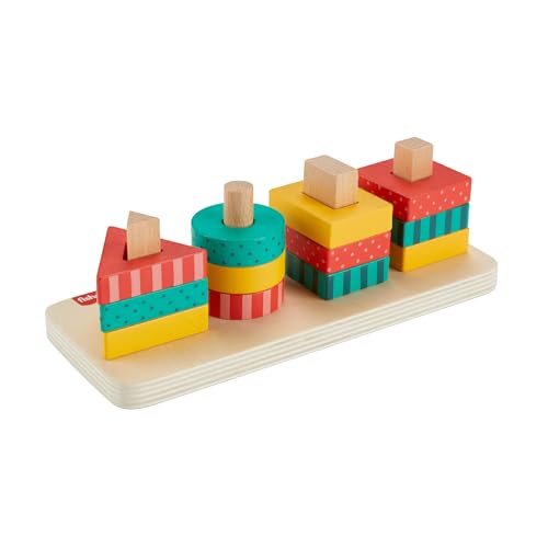 Fisher-Price Sortierspielzeug für Kleinkinder Formen-Stapelspielzeug aus Holz, 13 Holzteile für feinmotorisches Spielen, Kindergartenkinder ab 2 Jahren, HXV05 von Fisher-Price