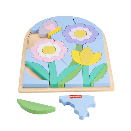 Fisher-Price Spielzeug für Kindergartenkinder Blumengarten Holz-Puzzle mit Stapelblöcken, 37 FSC-zertifizierte Holzteile für Kinder ab 3 Jahren, HXT97 von Mattel