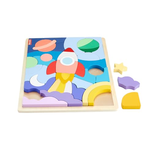 Fisher-Price Spielzeug für Kindergartenkinder Weltraum-Puzzle aus Holz mit Stapelblöcken, 42 Holzteile für ein spielerisches Sortieren ab 3 Jahren, HXY42 von Fisher-Price