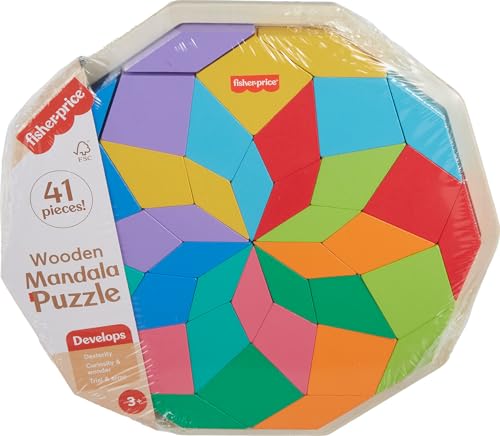 Fisher-Price Vorschulspielzeug Holzpuzzle mit geometrischem Mandala-Design, 40-teiliges Holzpuzzle für Kinder ab 3 Jahren, HXT94 von Fisher-Price