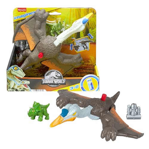 Imaginext Jurassic World Dominion - Fliegender Quetzal Dinosaurier mit Flügelschlag-Action, Triceratops & Zubehör, 3-teiliges Set für Vorschulkinder von 3 bis 8 Jahren, HML44 von Fisher-Price