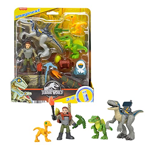 Fisher-Price Imaginext Jurassic World Dinosaurier Spielzeug, Track & Trail Dino Pack mit Owen Grady und Blau für Vorschulspiel, 12 Stück, HND46 von Fisher-Price