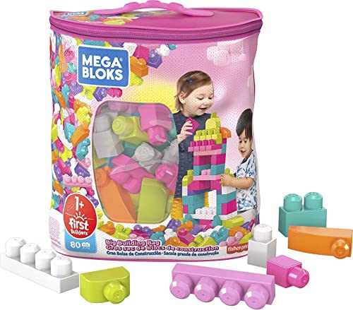 Mega Bloks Bausatz, 80-teilig, mit umweltfreundlicher Tasche, Rosa, Babyspielzeug ab 1 Jahr (Mattel DCH62) von Fisher-Price