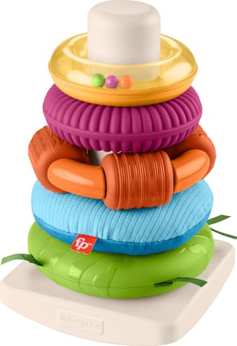 Stacking Toy Sensory Rock-A-Stack Rings with Fine Motor Activities on Roly-Poly Base for Infants Ages 6+ Months von Fisher-Price