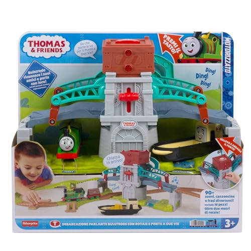 Thomas & Friends - Bulstrode und Lenkbrücke, Playset 2,4 Meter Strecke mit Percy-Lokomotive, Mobile Brücke mit Taste zur Aktivierung der Geräusche, Spielzeug für Kinder, 3+ Jahre, HYR82 von THOMAS & FRIENDS