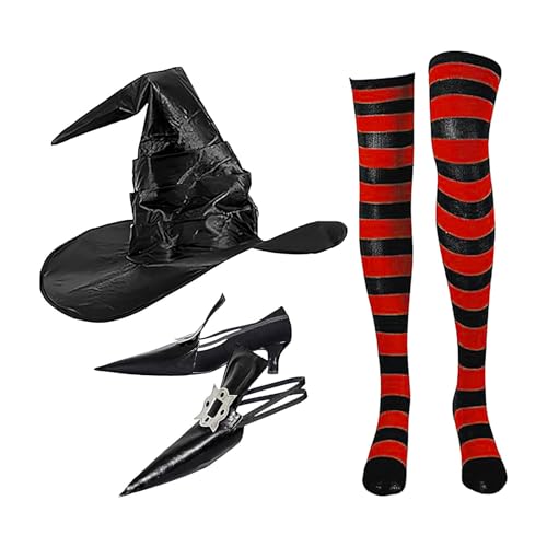 3 Halloween-Hexenkostüme – Halloween-Kostüme, Hexenhut-Set, Halloween-Party, Hexenhut, Halloween-Kostüm, Hexenhut mit hohen Socken, Hexenhut, Partyzubehör für Cosplay-Party-Dekoration von Fisssure