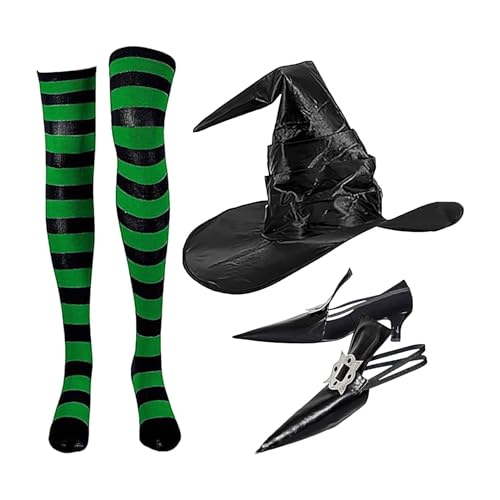 3 Halloween-Hexenkostüme – Halloween-Kostüme, Hexenhut-Set, Halloween-Party, Hexenhut, Halloween-Kostüm, Hexenhut mit hohen Socken, Hexenhut, Partyzubehör für Cosplay-Party-Dekoration von Fisssure