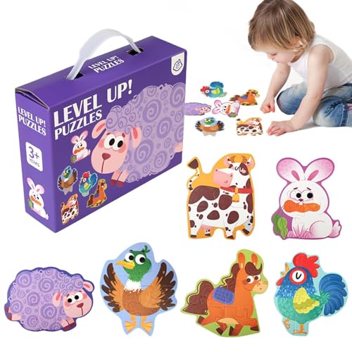 Bauernhof-Puzzlespiele, Lernspielzeug-Puzzles, Puzzles für Kleinkinder, Tier-Lernpuzzles, Gehirnentwicklungsspielzeuge, Tierpuzzle-Sets, Holz-Gehirnpuzzles, Puzzles für Vorschulkinder, Kleinkind-Tierp von Fisssure