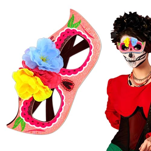 Fisssure Damen Maskerade Maske | Dress-up Party Gesichtsmaske Rollenspiel Maske | Halloween Kostüm Gesichtsmaske verziert mit künstlichen Blumen und Totenkopf für Kostümpartys von Fisssure