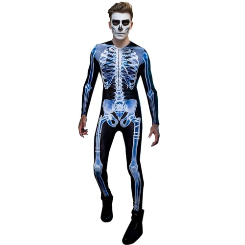 Fisssure Halloween-Kostüm – 3D-Skelett-Halloween-Kostüme, Overall, Body, gruselige Halloween-Kostüme, Cosplay-Partyzubehör, H-Skelett-Outfit von Fisssure