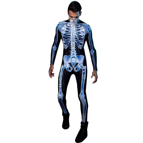 Fisssure Halloween-Kostüm – 3D-Skelett-Halloween-Kostüme, Overall, Body, gruselige Halloween-Kostüme, Cosplay-Partyzubehör, H-Skelett-Outfit von Fisssure