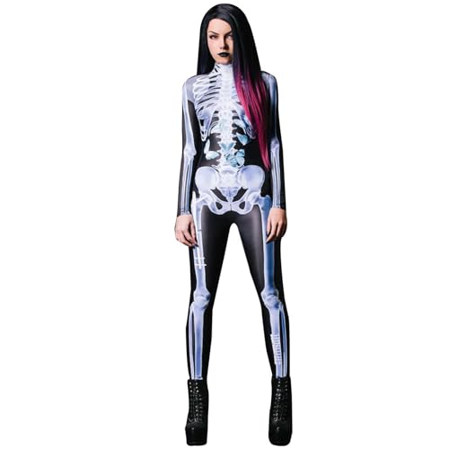 Fisssure Halloween-Skelettkostüm – 3d-Skelett-Halloweenkostüme, Jumpsuit, Bodysuit, Halloween-Grusel-Skelettkostüme, Cosplay-Partyzubehör, Halloween-Skelett-Outfit, Cosplay-Kostüm Für Männer Und Fraue von Fisssure