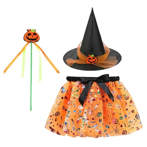 Fisssure Kleinkind Hexenkostüm, Mädchen Halloween Tutu Kleid Hexe - 3-teiliges Cosplay-Kostüm, Rock, Halloween-Tutu mit Hexenhut | Mädchen-Halloween-Hexe-Tutu-Rock für Geburtstagsparty-Festival von Fisssure