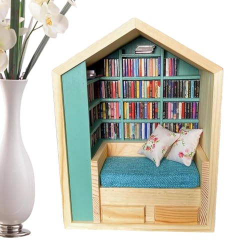 Fisssure Miniatur-Puppenhaus-Bausatz, Booknook-Bausätze, Booknook Miniatur-Kit, 3D-Tiny-House-Bibliothek, kleine Welt aus Holz, handgefertigte Holzdekoration, kreatives Handwerk für Wohnzimmer und von Fisssure