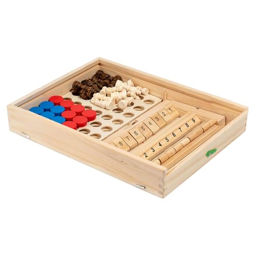 Fisssure Multi-Game-Schachbrett-Set, Holz-Multi-Game-Brett-Set | 5 in 1 klassische Schachbretter aus Holz - Tragbares Tischspiel, Reisespielzeug für Kinder und Erwachsene, Familienspaß von Fisssure