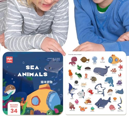 Fisssure Pädagogische Stickerbücher, wiederverwendbares Stickerbuch - Multifunktionales pädagogisches Lernspielzeug für Kinder | Wiederverwendbare Aufkleberspielzeuge, lustige Lernaktivitäten für von Fisssure