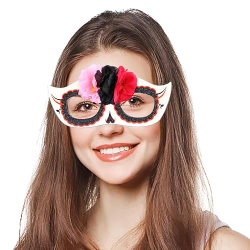 Fisssure Rollenspiel Maske - Dress-up Party Gesichtsmaske Rollenspiel Maske | Halloween Kostüm Gesichtsmaske verziert mit künstlichen Blumen und Totenkopf für Kostümpartys von Fisssure