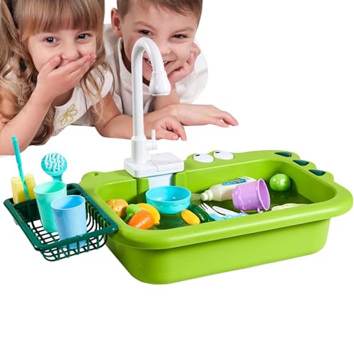 Fisssure Spielzeug für die Küchenspüle, Spielzeug für die Küchenspüle für Kinder,Interaktives Küchenwasser-Spielset mit elektrischem Wasserhahn - Play Kitchen Fun Sink Toy Set, für Mädchen, von Fisssure