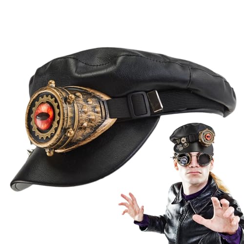 Fisssure Steampunk Gavroche Hut, Steampunk Piratenhut, Steampunk Barett Hut aus PU-Leder | Gothic Barett Hut im Diablo-Stil mit Brille, modischer Hut für Steampunk-Partys, von Fisssure