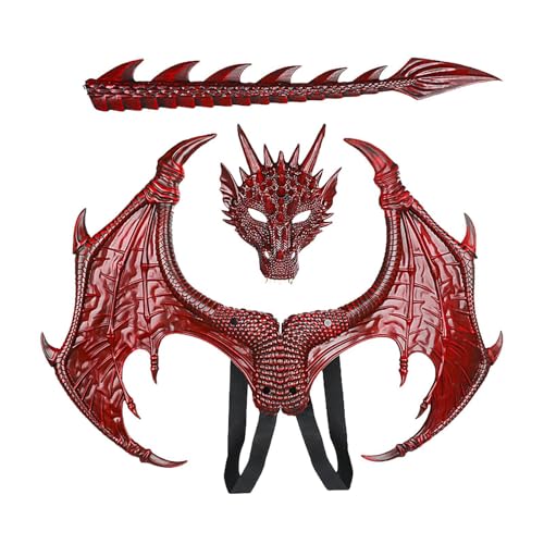 Halloween-Drachen-Cosplay-Set – Komplettes Cosplay-Set, Kinder-Cosplay-Requisiten | Drachen-Anziehkostüm, Drachenflügel-Schwanz-Gesichtsbedeckung, Halloween-Cosplay-Set Für Weihnachten, Ostern, Hallow von Fisssure