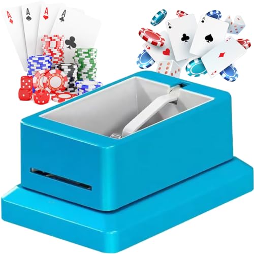 Vollautomatischer Kartenhändler, um 360° drehbarer Kartenhandelsautomat, wiederaufladbarer Kartenaufteiler mit 4 Decks, bis zu 8 Spieler for UNO, Blackjack, Texas Hold'em weiß(Blue) von Fitlin