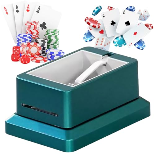 Vollautomatischer Kartenhändler, um 360° drehbarer Kartenhandelsautomat, wiederaufladbarer Kartenaufteiler mit 4 Decks, bis zu 8 Spieler for UNO, Blackjack, Texas Hold'em weiß(Green) von Fitlin