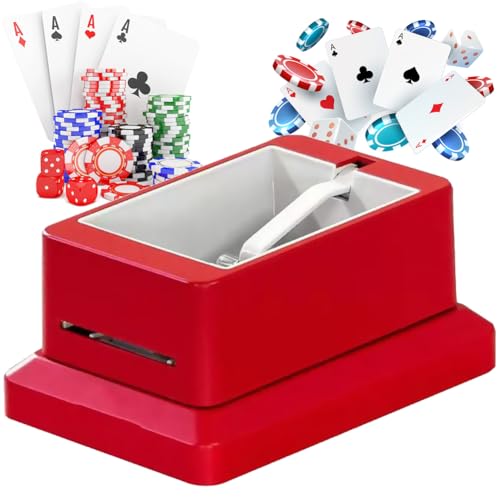 Vollautomatischer Kartenhändler, um 360° drehbarer Kartenhandelsautomat, wiederaufladbarer Kartenaufteiler mit 4 Decks, bis zu 8 Spieler for UNO, Blackjack, Texas Hold'em weiß(Red) von Fitlin