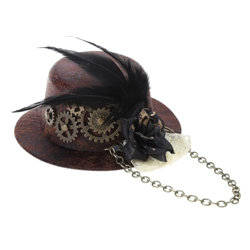 Fitooles Fascinator für Damen, Halloween, Zylinder, Zahnräder, Kette, Blume, Haarspange, viktorianisches Cosplay von Fitooles