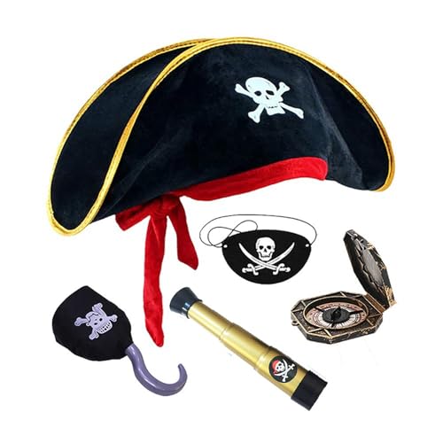 Fitooles Piraten-Party-Kostüm-Set mit Augenbinde, Totenkopf-Druck, Hut, Karte für Kinder, Cosplay, Schmuck, Halloween-Thema von Fitooles