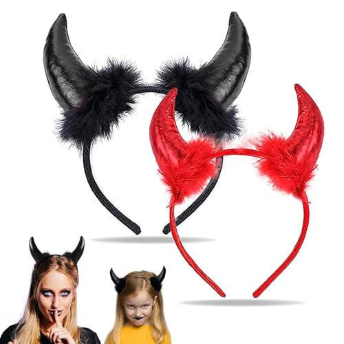 FiveMileBro 2Pcs Teufel Stirnband, Teufel Ohren Haarband, Teufelshörner Stirnband, für Damen Herren & Kinder zu Helloween, Fasching, Karneval und Kostüm Party von FiveMileBro